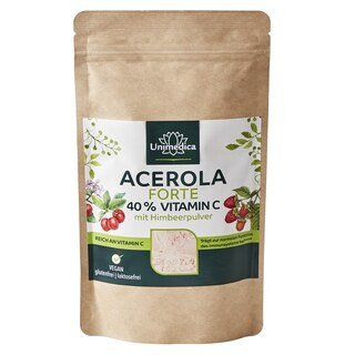 Acerola forte, 40 % Vitamin C mit Himbeerpulver - 200 g - von Unimedica - Sonderangebot kurze Haltbarkeit