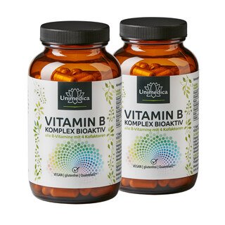 2er-Sparset: Vitamin B-Komplex - Bioaktiv - 2 x 180 Kapseln - mit 4 Kofaktoren - von Unimedica