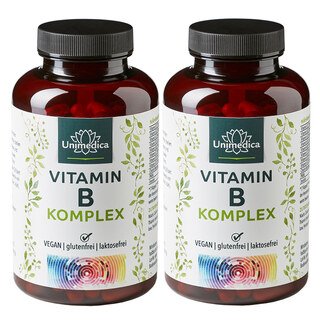 2er-Sparset: Vitamin B-Komplex - hochdosiert - 2 x 180 Kapseln - mit Kofaktoren - von Unimedica