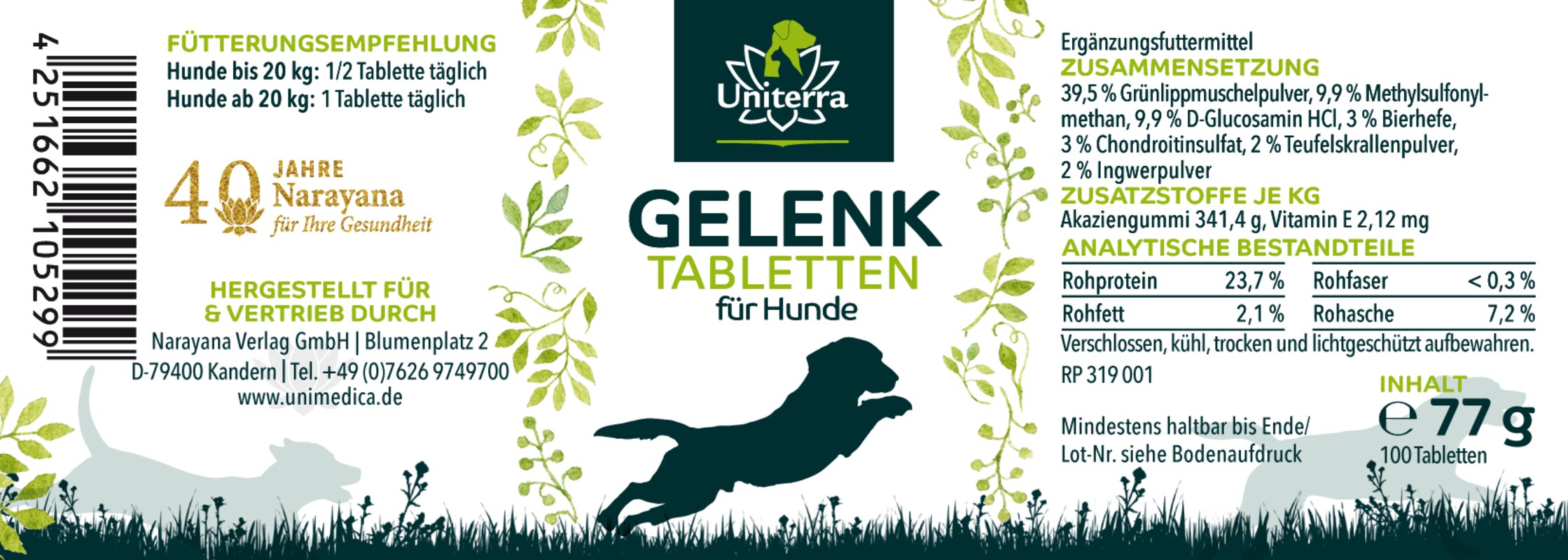 Gelenktabletten für Hunde - Ergänzungsfuttermittel - 100 Tabletten - von Uniterra