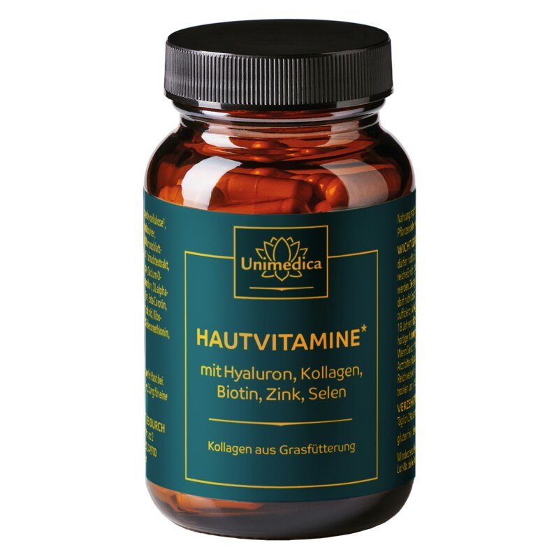 Hautvitamine - Komplex mit Kollagen aus Grasfütterung - 90 Kapseln - von Unimedica