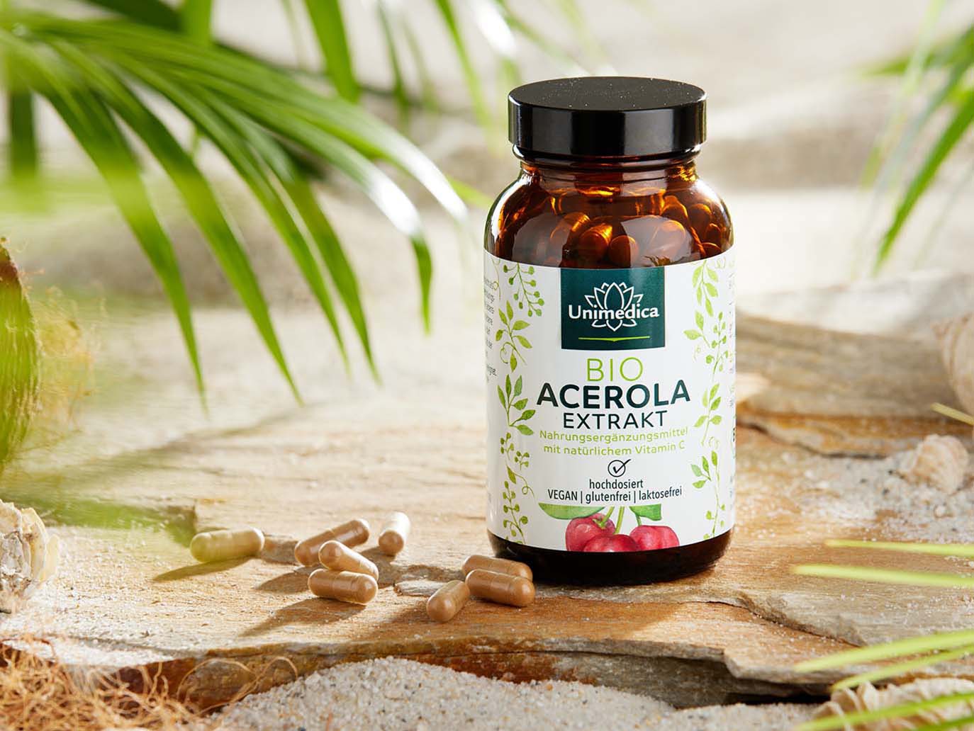 Natürliches Vitamin C - Bio Acerola Extrakt - davon 160 mg Vitamin C - 180 Kapseln - von Unimedica