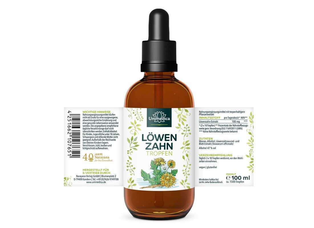 Löwenzahnextrakt-Tropfen - 100 ml - Löwenzahnwurzel- & Blattextrakt - von Unimedica