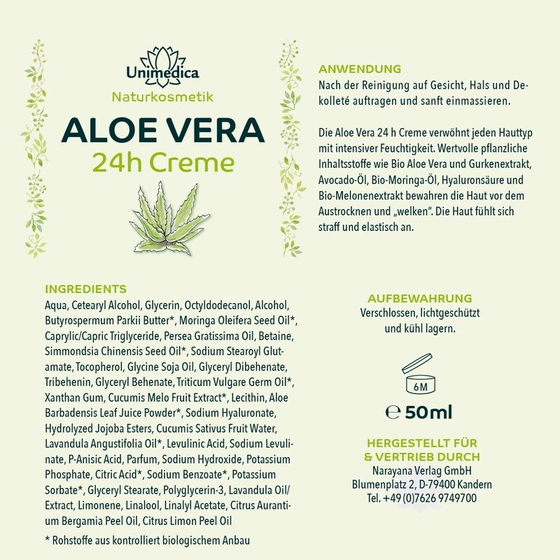 Aloe Vera 24h Creme - 50 ml - von Unimedica