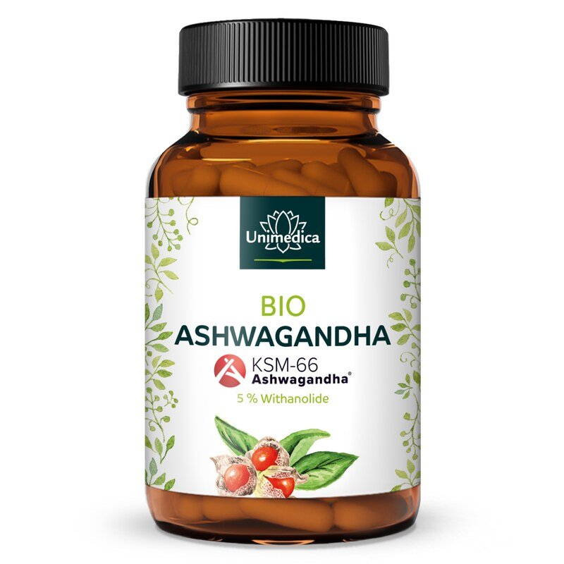 Bio Ashwagandha KSM 66® - 500 mg pro Tagesdosis (1 Kapsel) - 5 % Withanolide - 120 Kapseln - von Unimedica