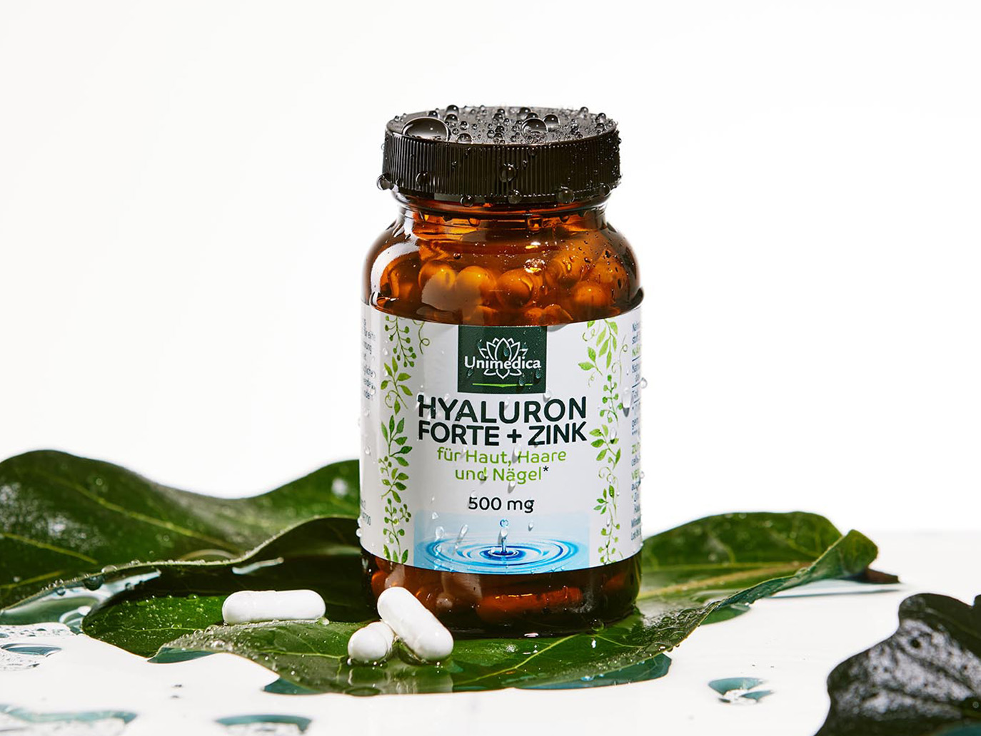 Hyaluron forte - mit Zink für Haut, Haare und Nägel* - 500 mg Hyaluron pro Tagesdosis (1 Kapsel) - hochdosiert - 90 Kapseln - von Unimedica