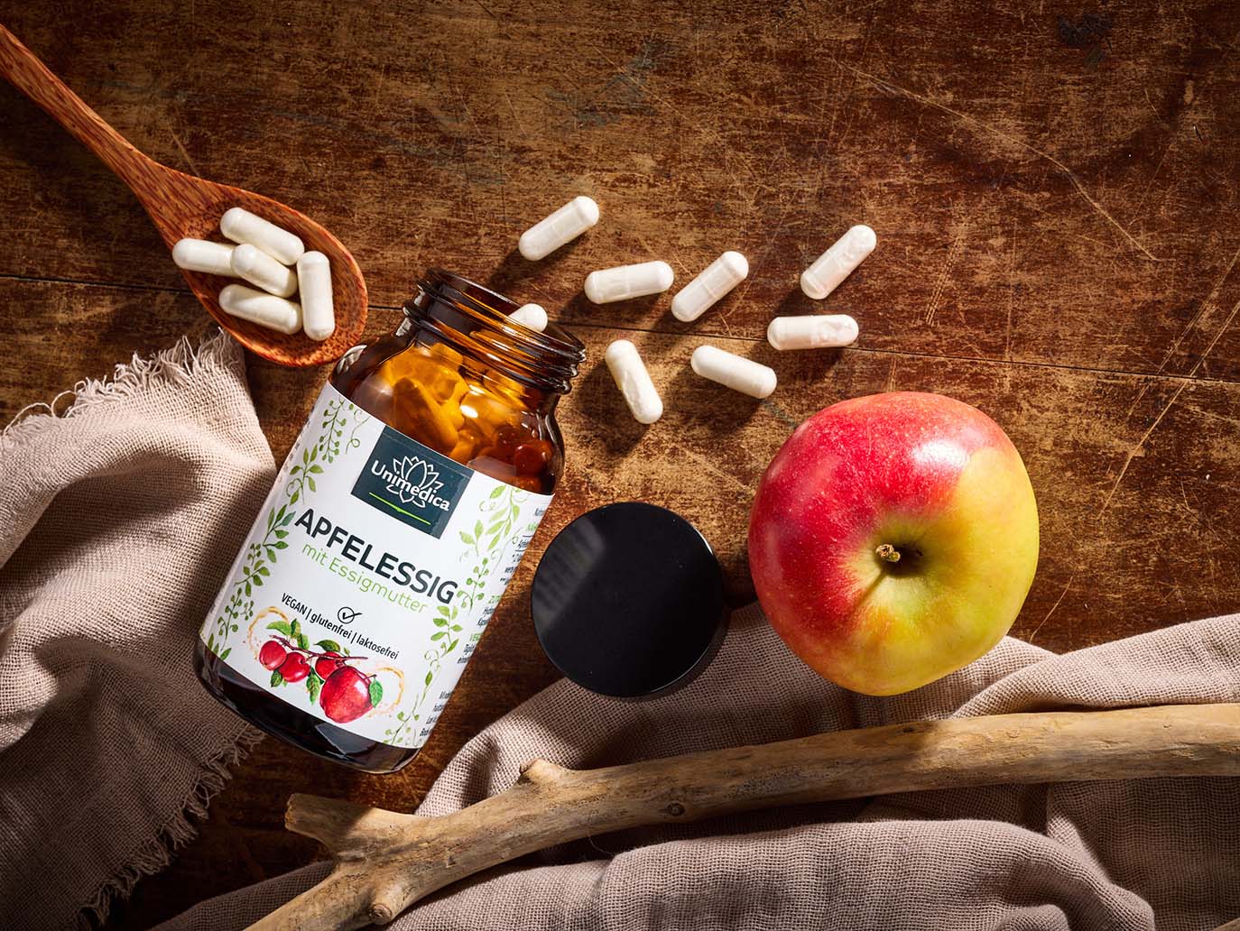 Apfelessig mit Essigmutter - 1140 mg Apfelessigpulver pro Tagesdosis (2 Kapseln) - 120 Kapseln - von Unimedica