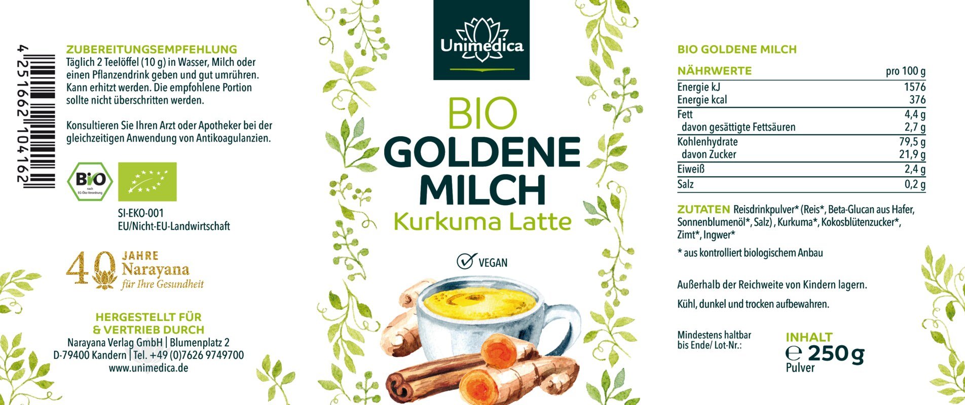 Bio Goldene Milch - Kurkuma Latte - 250 g - vegan - von Unimedica