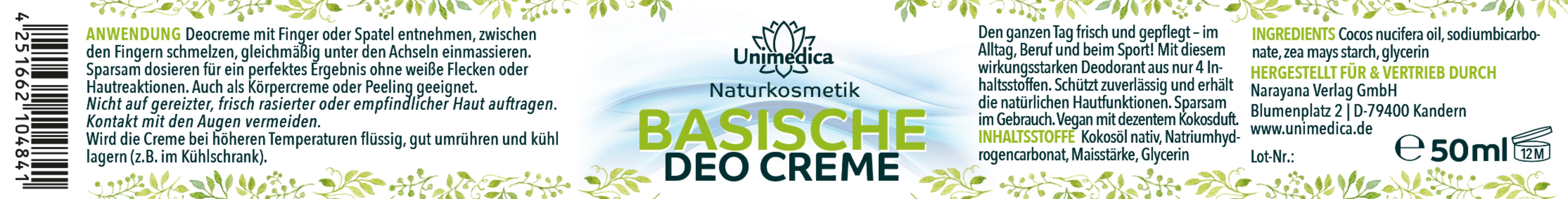 2er-Sparset: Basische Deo Creme - 2 x 50 ml - von Unimedica