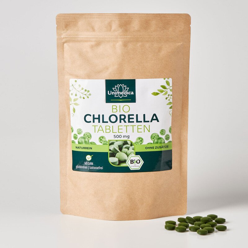 Bio Chlorella - 500 Tabletten mit je 500 mg reinem Chlorella Pulver -  laborgeprüft und naturrein - von Unimedica