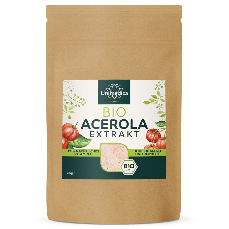 Bio Acerola Pulver - 17 % natürliches Vitamin C aus der Acerola-Kirsche -  200 g - von Unimedica