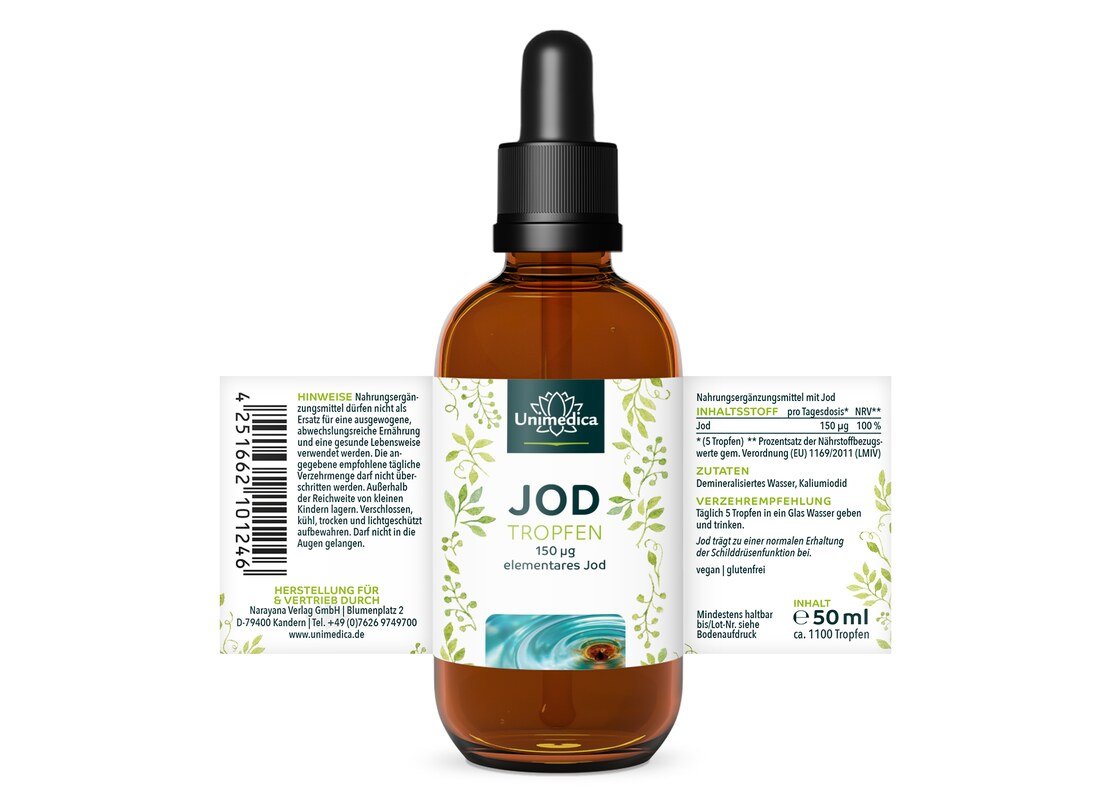 2er-Sparset: Jod Tropfen - 150 µg pro Tagesdosis - hochdosiert - vegan - 2 x 50 ml -  von Unimedica