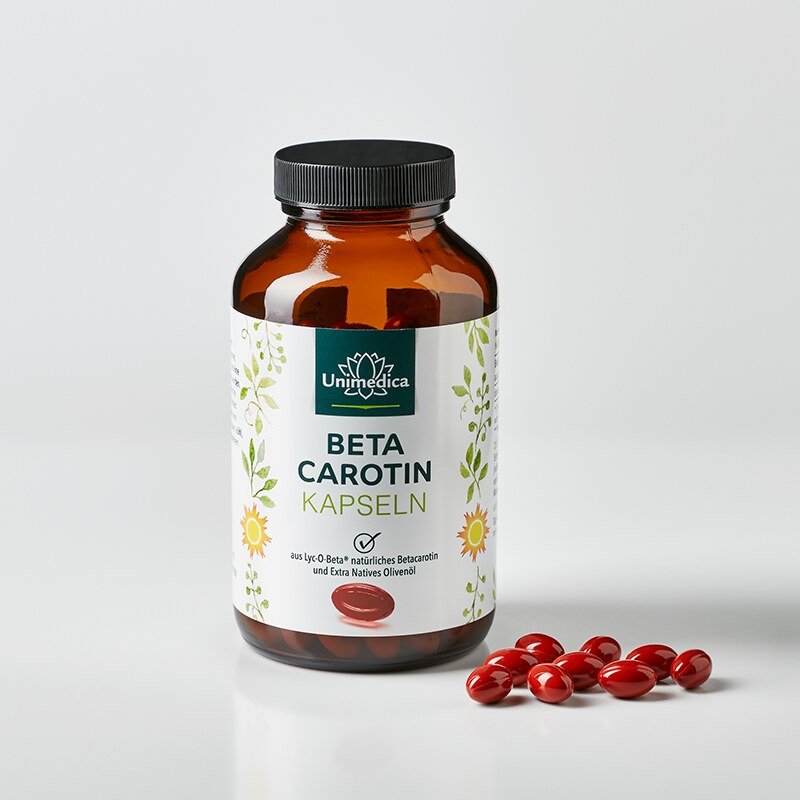 2er-Sparset: Beta Carotin - aus Lyc-O-Beta® - 15 mg - 25.000 IE pro Tagesdosis - 2 x 180 Softgelkapseln - von Unimedica