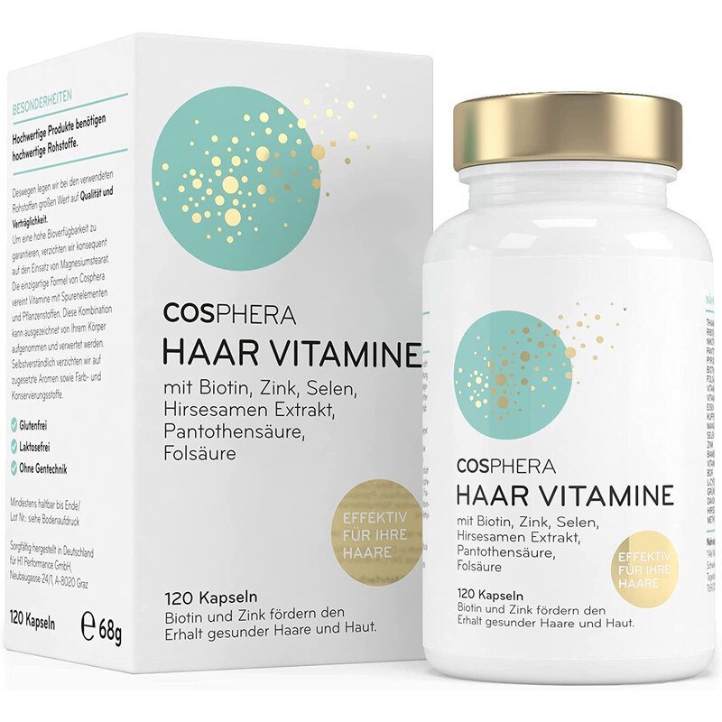 Haar Vitamine von Cosphera - Hochdosiert - 120 vegane Kapseln