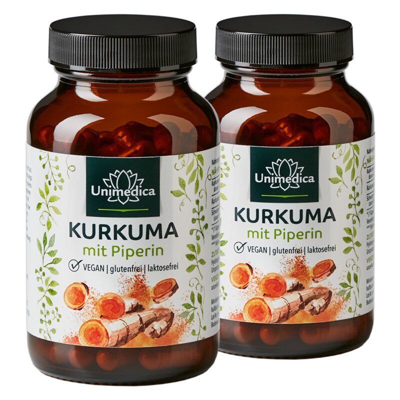 2er-Sparset: Kurkuma mit Piperin - 300 mg Curcuminoide und 10 mg Piperin pro Tagesdosis (1 Kapsel) - 2 x 90 Kapseln - von Unimedica