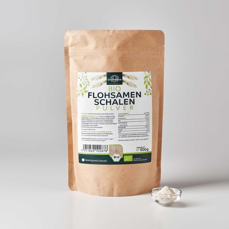 Bio Flohsamenschalen Pulver - 99 % Naturreinheit - Premiumqualität - 500 g - von Unimedica