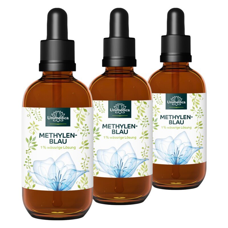 3er-Sparset: Methylenblau - 1 % wässrige Lösung - 99,8 % rein - frei von Schwermetallen -  3 x 100 ml - von Unimedica