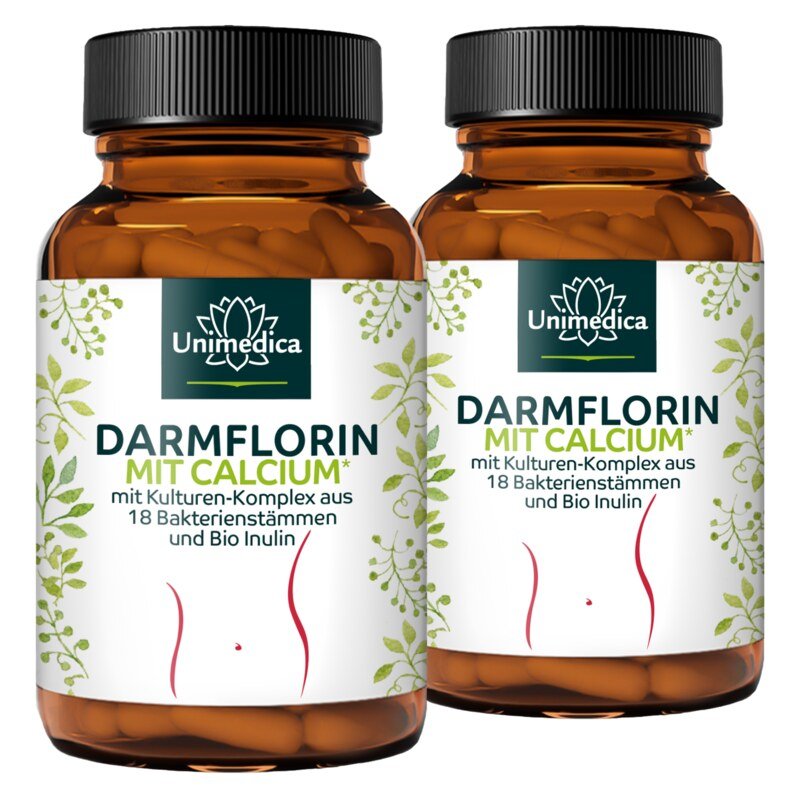 2er Sparset: Darmflorin mit Calcium* - mit Kulturen-Komplex aus 17 Bakterienstämmen und Bio Inulin - 2 x 180 Kapseln - von Unimedica