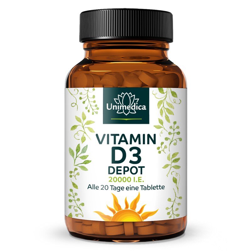 Vitamin D3 Depot 20.000 I.E. (Jeden 20.Tag 1 Tablette) - 120 Tabletten - von Unimedica