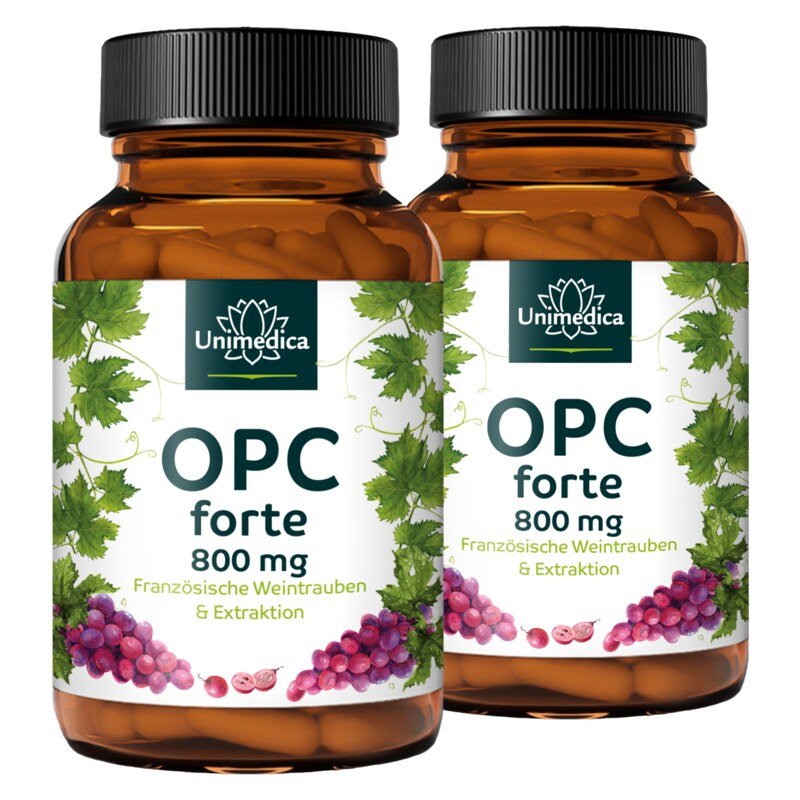 2er-Sparset: OPC forte - 800 mg Traubenkernextrakt pro Tagesdosis (2 Kapseln) - 2 x 180 Kapseln - von Unimedica