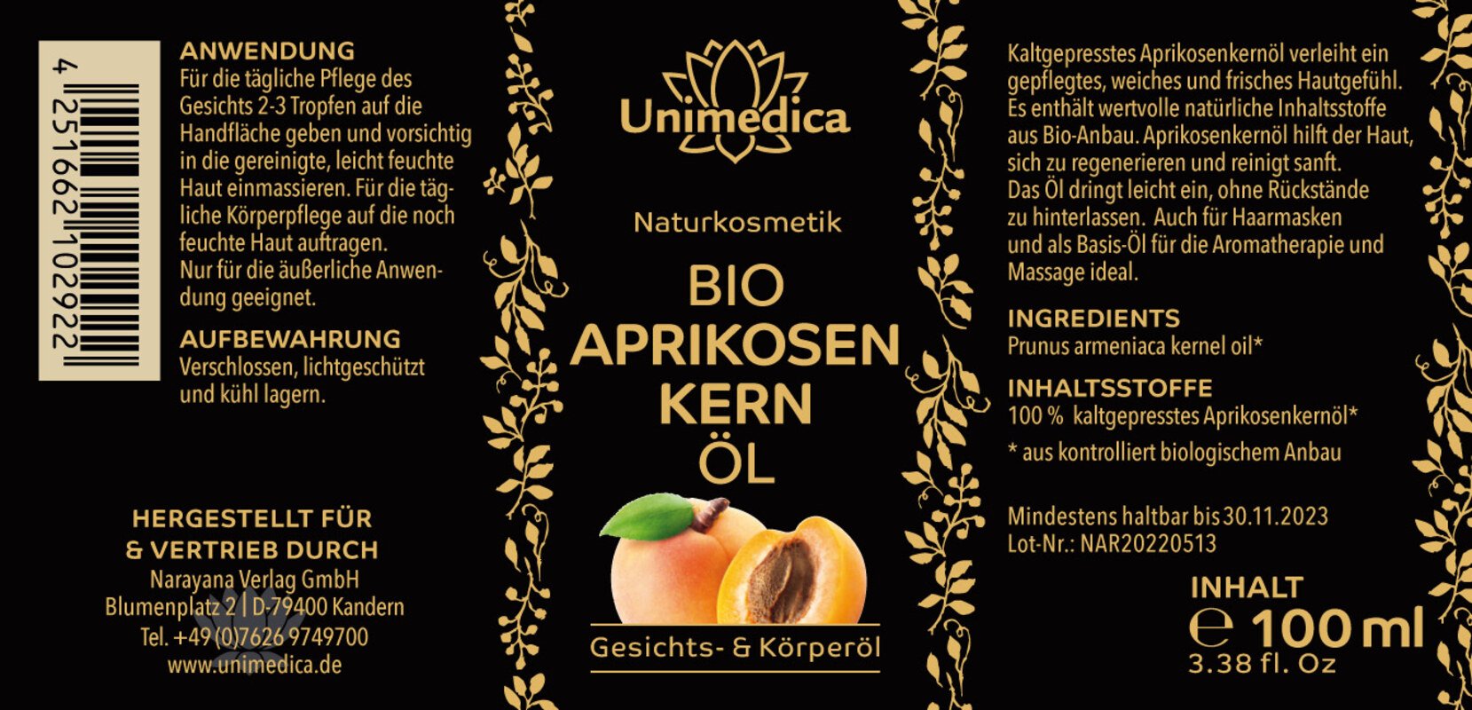 2er-Sparset: Bio Aprikosenkernöl - Gesichts- und Körperöl - 2 x 100 ml - Sonderangebot kurze Haltbarkeit - von Unimedica