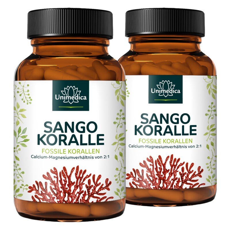 2er-Sparset: Sango Koralle - fossile Korallen aus Okinawa (Japan) - 3.300 mg pro Tagesdosis (3 Kapseln) - 2 x 180 Kapseln - von Unimedica