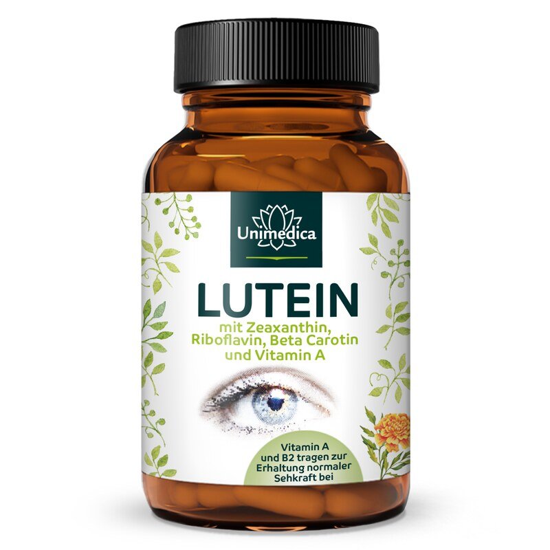 Lutein - mit Zeaxanthin + Vitamin B2 + Beta Carotin + Vitamin A - 90 Kapseln - von Unimedica