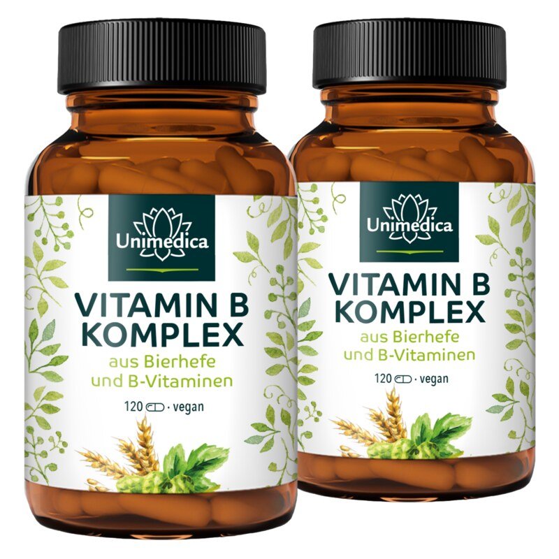 2er-Sparset: Vitamin B-Komplex aus Bierhefe + B-Vitamine - 2 x 120 Kapseln - von Unimedica
