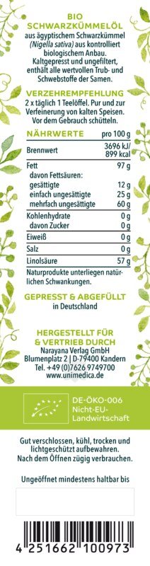 Bio Schwarzkümmelöl ungefiltert - 500 ml - von Unimedica
