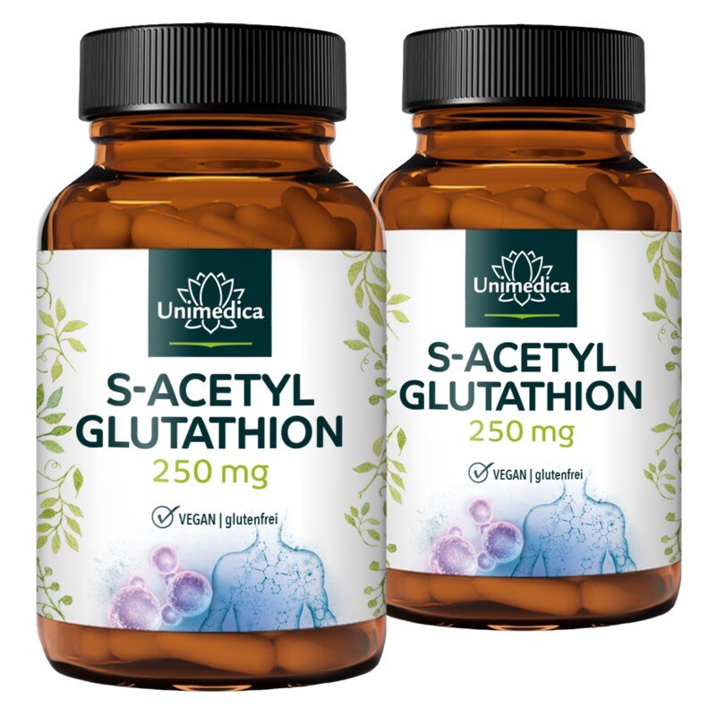 2er-Sparset: S-Acetyl-Glutathion - stabile Glutathionform - 250 mg pro Tagesdosis (1 Kapsel) - hochdosiert - 2 x 60 Kapseln - von Unimedica