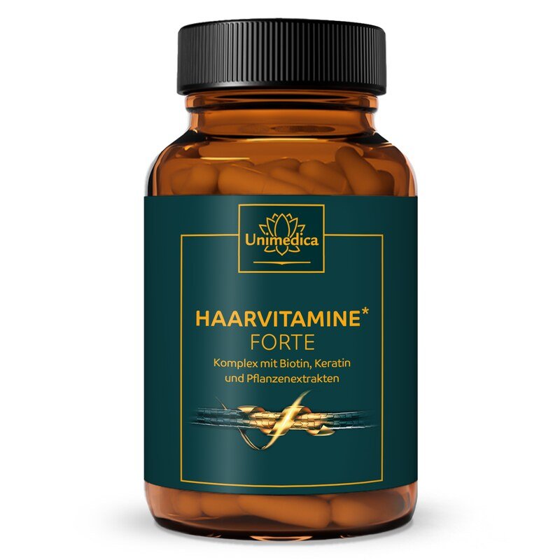 Haarvitamine forte - Komplex mit Biotin, Vitaminen und Keratin - 180 Kapseln - von Unimedica