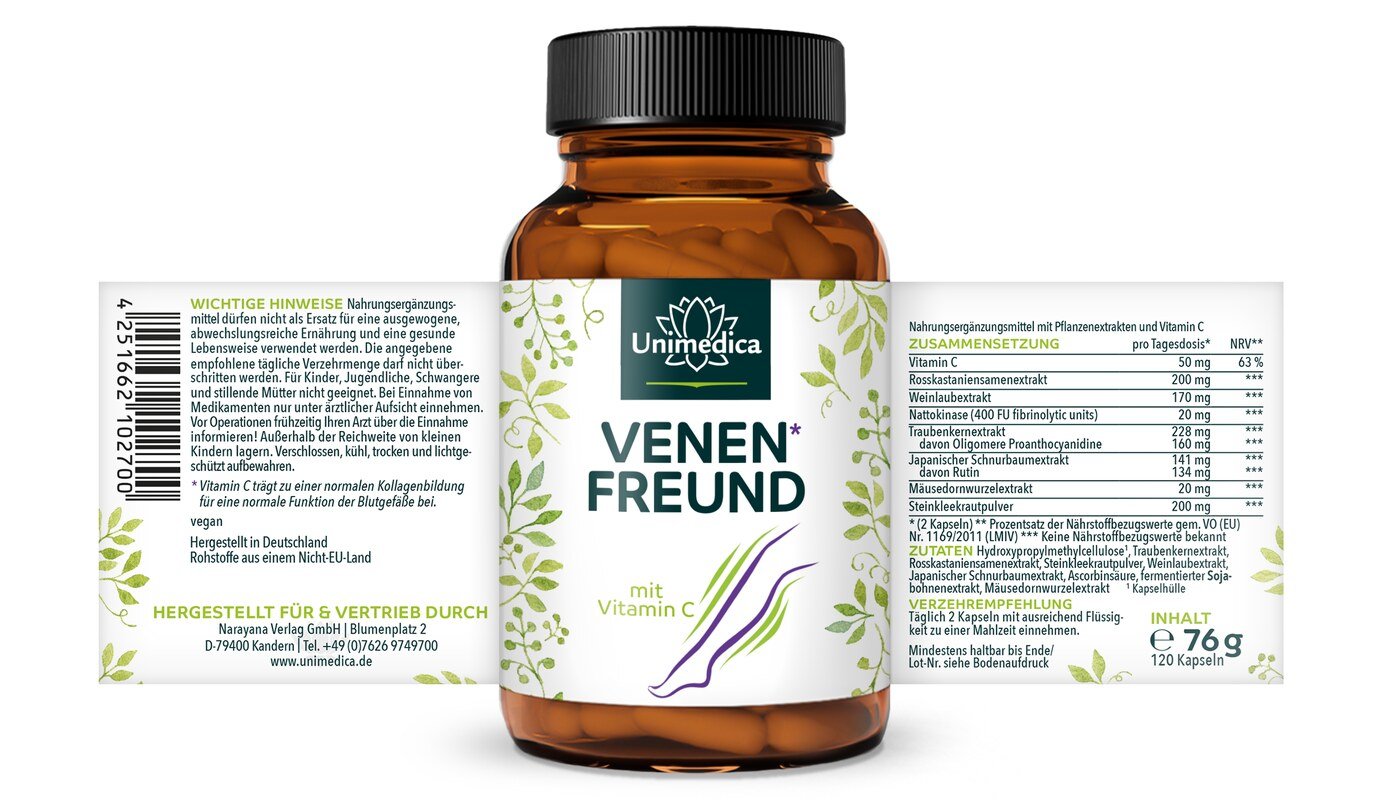 2er-Sparset: Venenfreund* - Komplex mit Vitamin C und Rutin - 2 x 120 Kapseln - von Unimedica