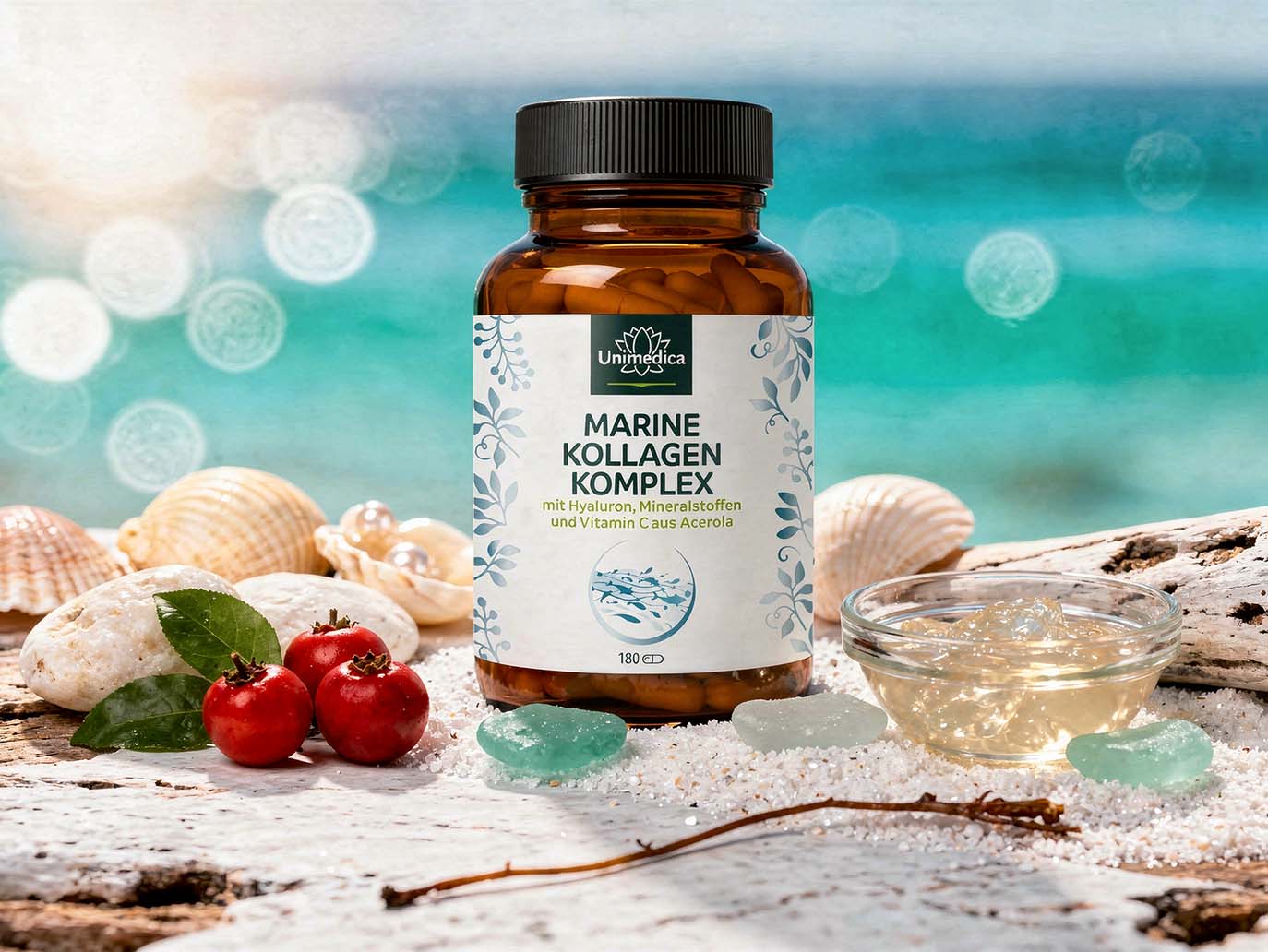 Marine Kollagen Komplex - mit Hyaluron, Vitaminen und Mineralien - 180 Kapseln - von Unimedica
