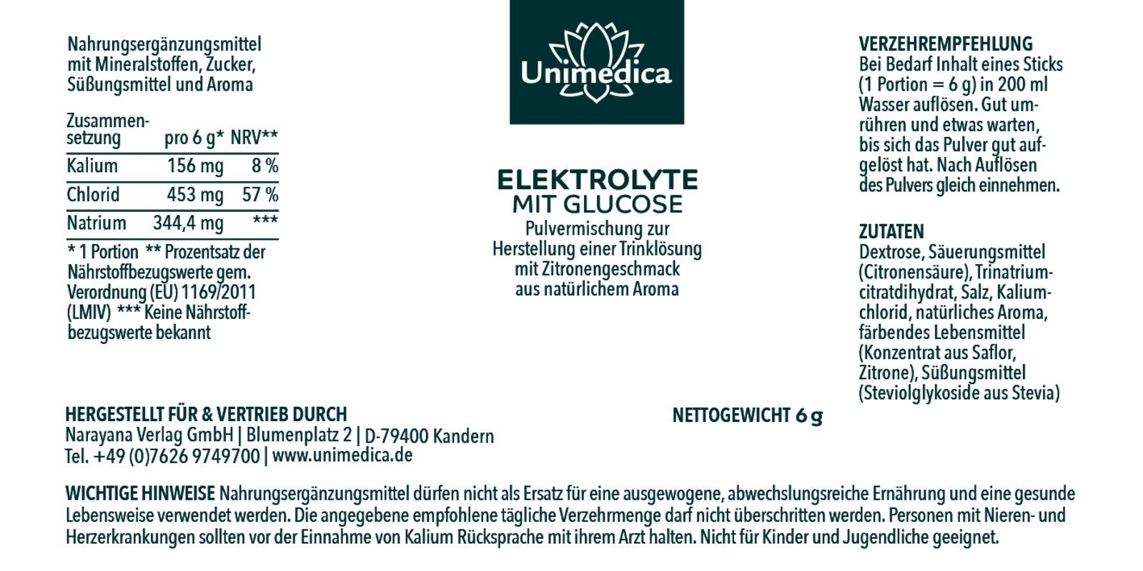Elektrolyte mit Glucose - mit Chlorid - von Unimedica