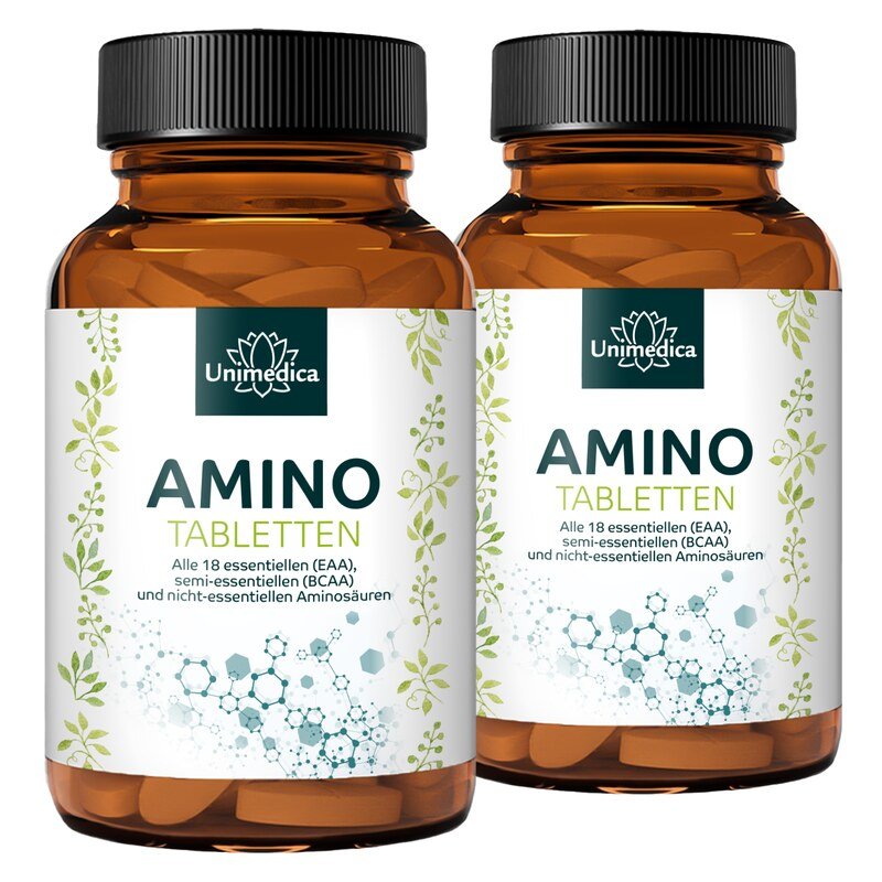 2er-Sarset: Amino Tabletten - 2 x 500 Tabletten à 1.000 mg - alle 18 essenziellen (EAA), semi-essenziellen (BCAA) und nicht-essenziellen Aminosäuren - von Unimedica