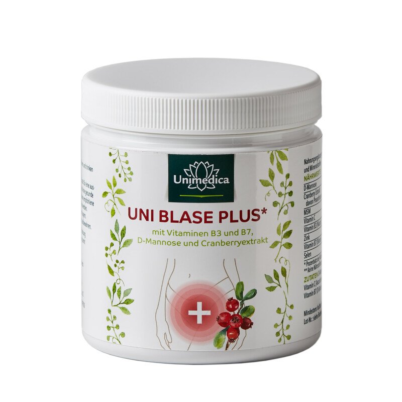 UniBlase Plus - Komplex mit D-Mannose, Cranberry, Vitamin C, B3 und B7 - 300 g Pulver - von Unimedica