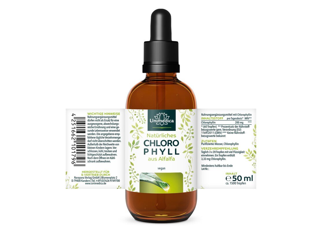 2er-Sparset: Chlorophyll Tropfen - aus Alfalfa - 200 mg pro Tagesdosis - 50 ml - von Unimedica