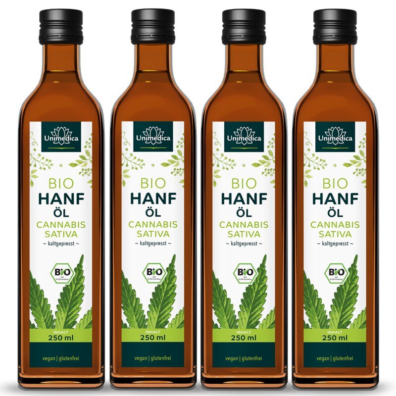 4er-Sparset: Bio Hanföl  1.000 ml (4 x 250 ml) - von Unimedica