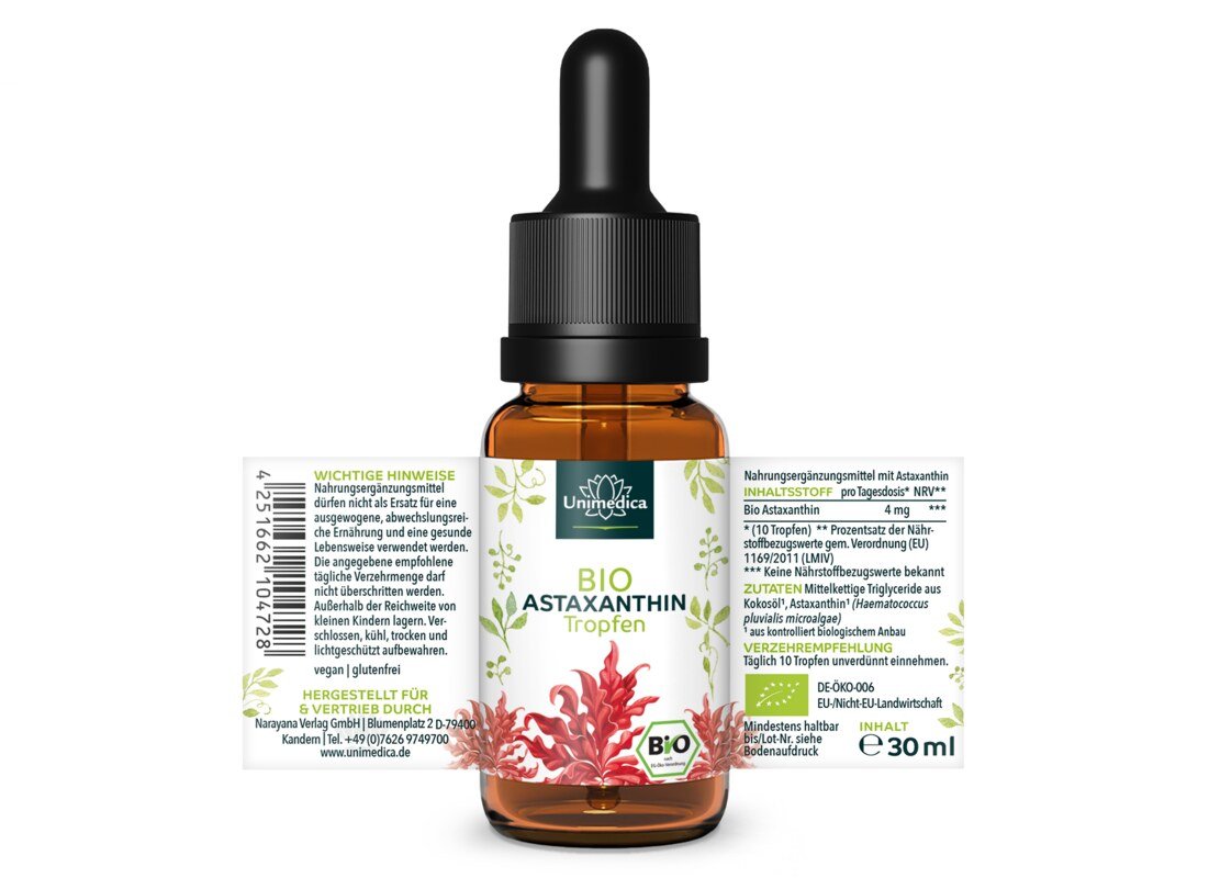 2er-Sparset: Bio Astaxanthin Tropfen - 4 mg pro Tagesdosis (10 Tropfen) - 2 x 30 ml - von Unimedica
