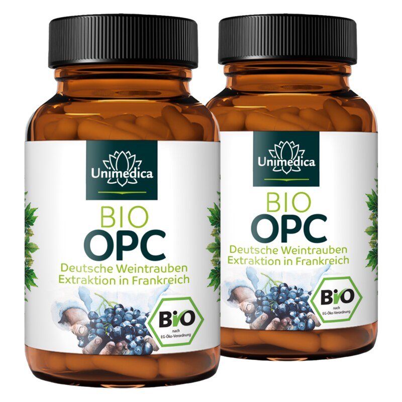 2er-Sparset: Bio OPC - mit 30 % reinem OPC Gehalt - 300 mg OPC pro Tagesdosis (2 Kapseln) - 2 x 60 Kapseln - von Unimedica
