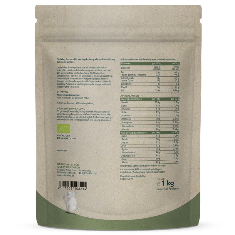 Bio Whey Protein - Natur - 76 % Protein - 1 kg - von Unimedica
