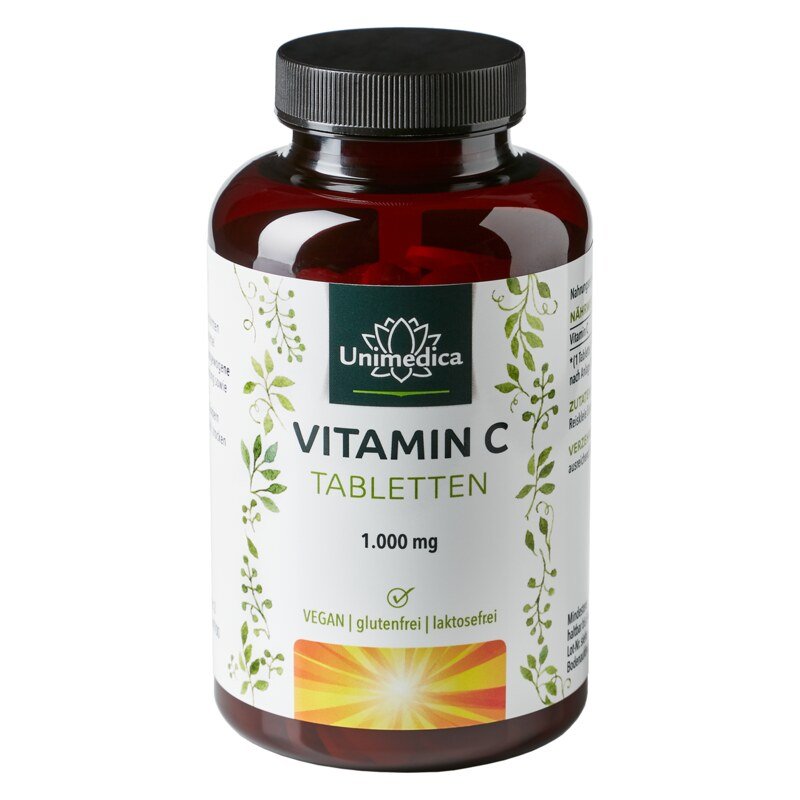 Vitamin C - 1000 mg pro Tagesdosis (1 Tablette) - 99 % Reinheit - hochdosiert - 180 Tabletten - von Unimedica