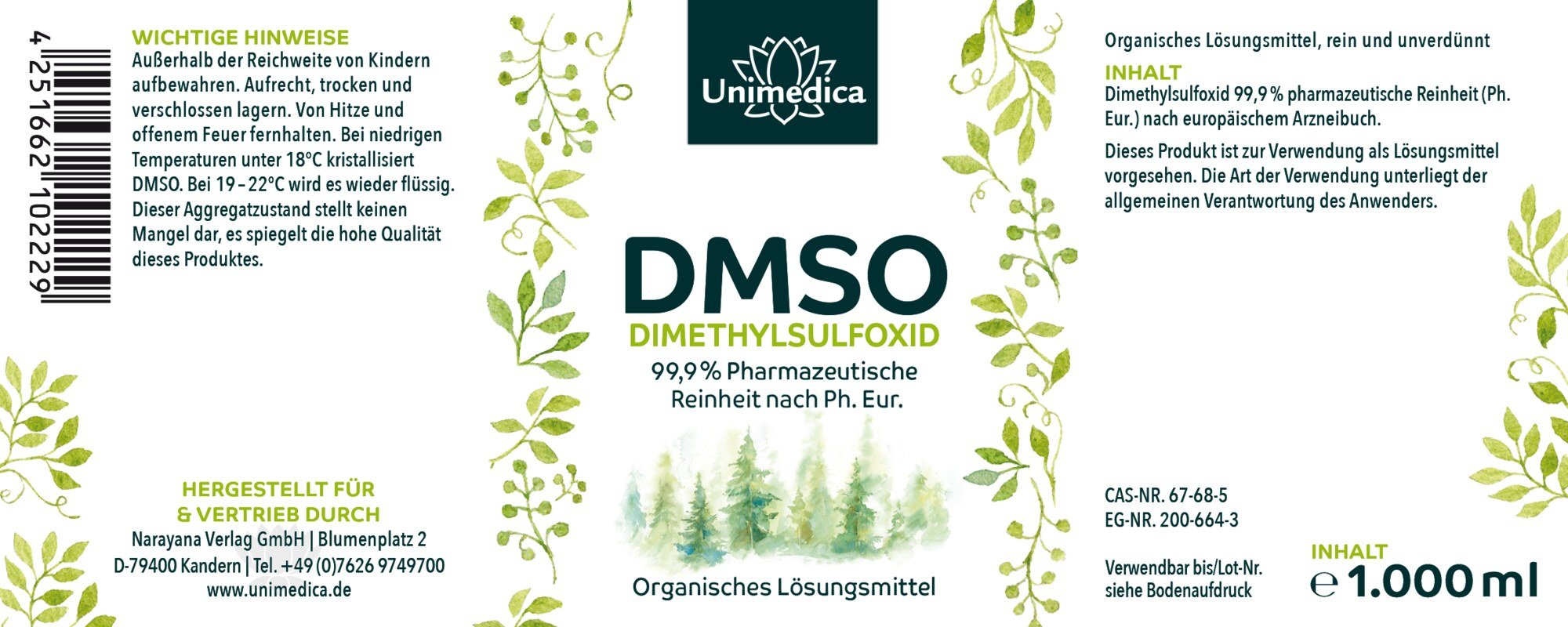 DMSO 99,9 % - 1.000 ml - von Unimedica