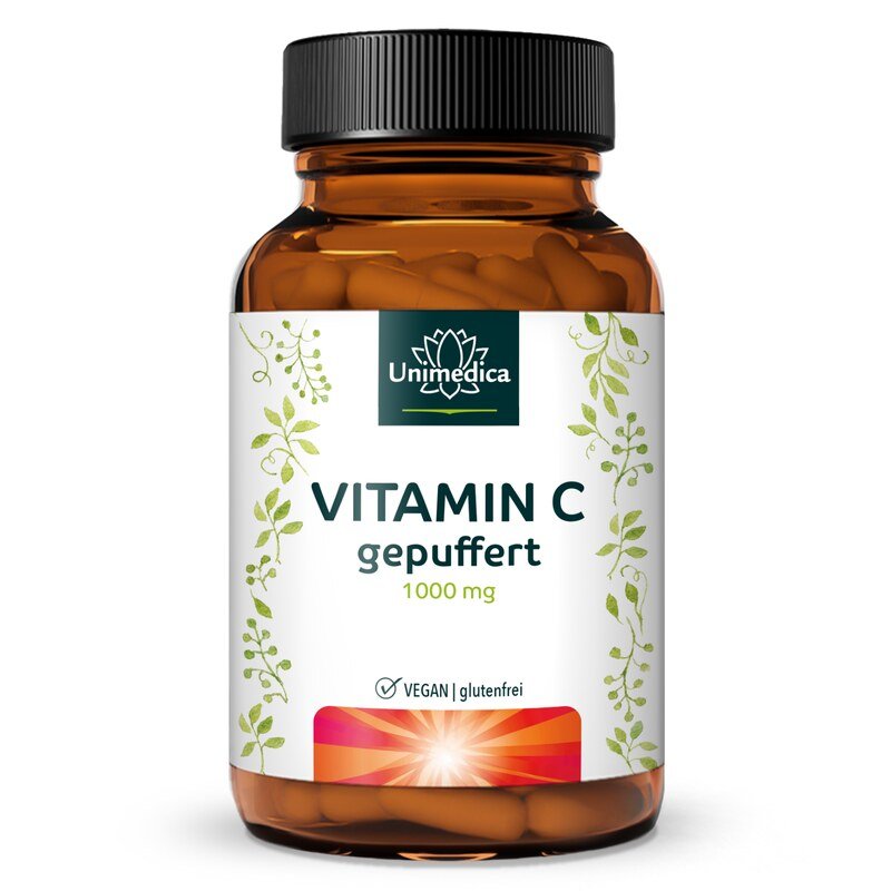 Vitamin C gepuffert - 1.000 mg pro Tagesdosis (2 Kapseln) - 99 % Reinheit - 365 Kapseln - von Unimedica