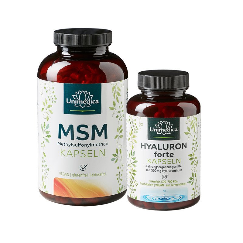 Spar-Set: MSM - 800 mg hochdosiert - 365 Kapseln - Hyaluron forte - 500 mg hochdosiert - 90 Kapseln - von Unimedica