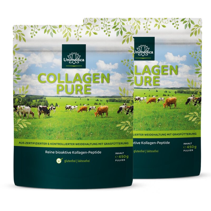 2er-Sparset: Collagen Pure - Kollagenprotein - aus LIAF zertifizierter Weidehaltung und Grasfütterung - 10 g pro Tagesdosis - 2 x 450 g Pulver - von Unimedica