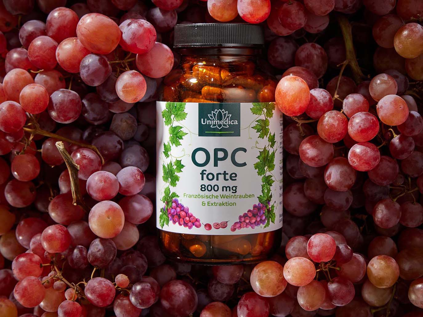 OPC forte - 800 mg Traubenkernextrakt pro Tagesdosis (2 Kapseln) - 180 Kapseln - aus Wasserextraktion - von Unimedica