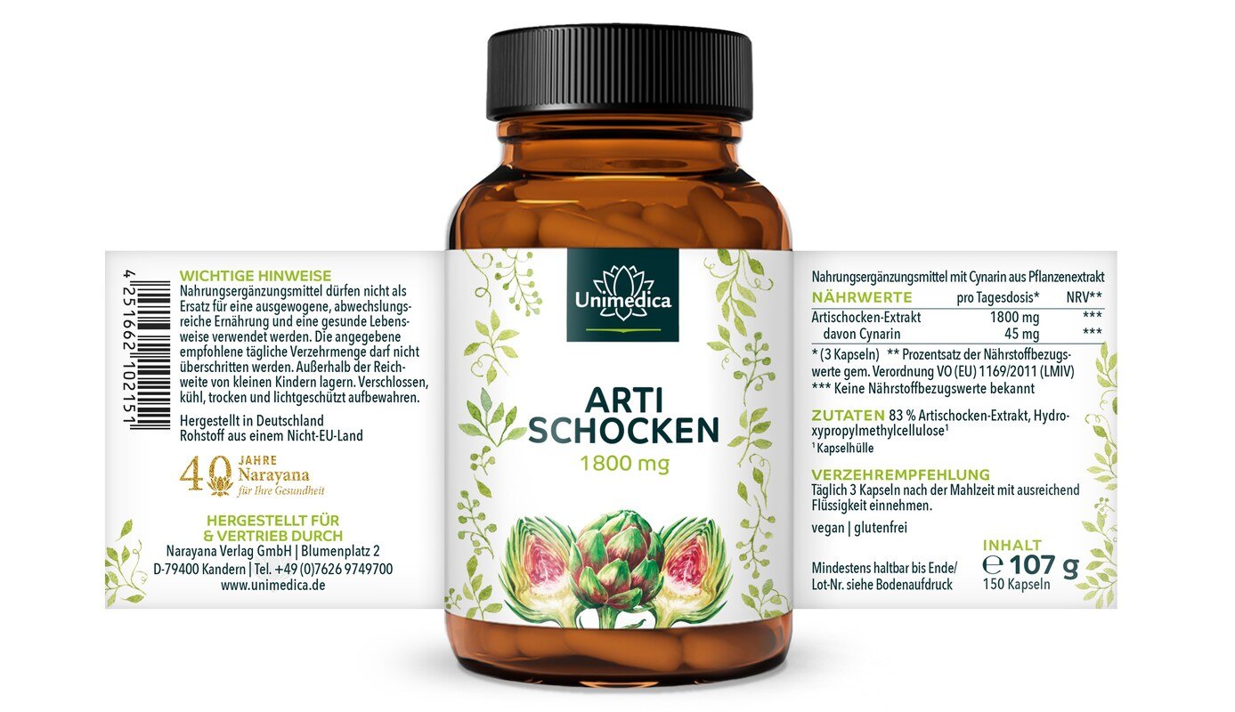 2er-Sparset: Artischockenextrakt - 1.800 mg pro Tagesdosis - 2 x 150 Kapseln - von Unimedica