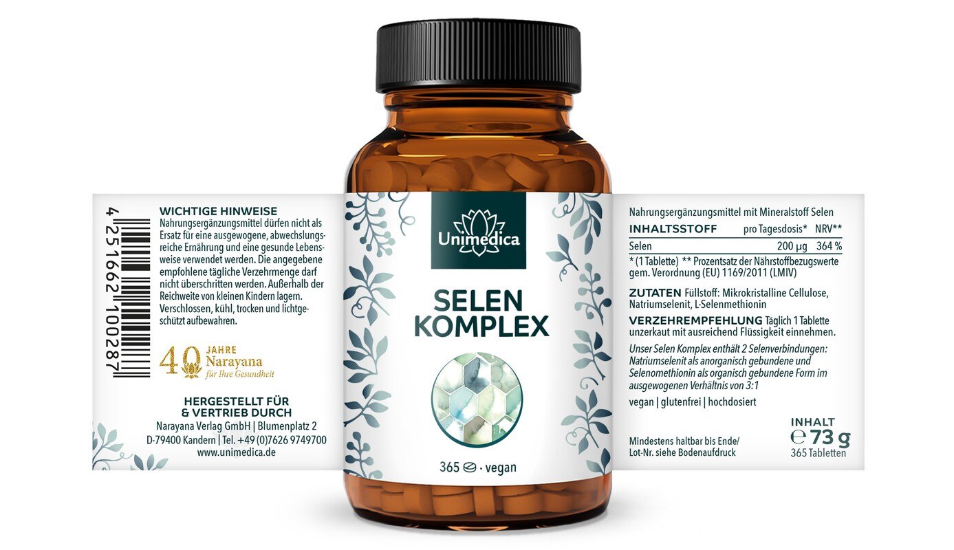 Selen Komplex - 200 µg pro Tagesdosis (1 Tablette) - hochdosiert - 365 Tabletten - von Unimedica
