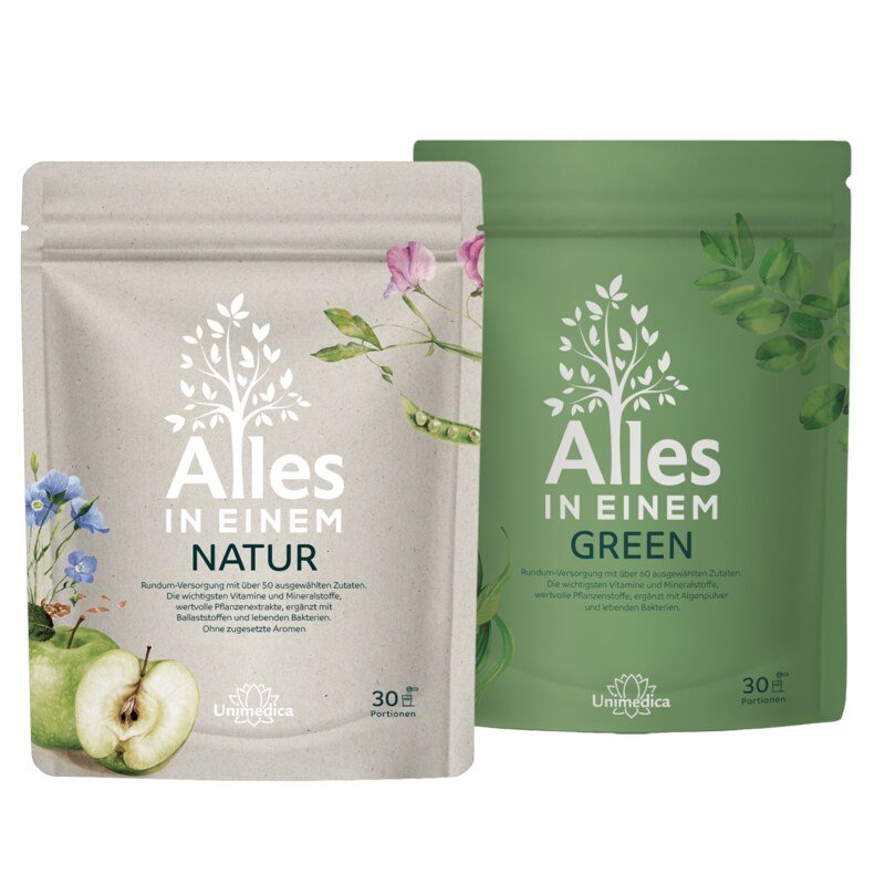 Kennenlernset: ALLES IN EINEM Natur & Green - All-in-One-Drink - 2 x 30 Portionen - Pulver - von Unimedica